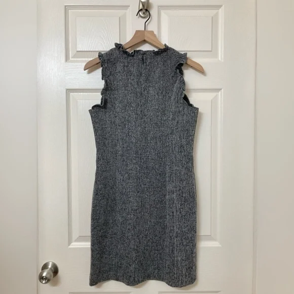 LOFT Gray Ruffle Neck Sleeveless A-line Mini Dress 4 Preppy Poetcore Academia - Picture 4 of 8